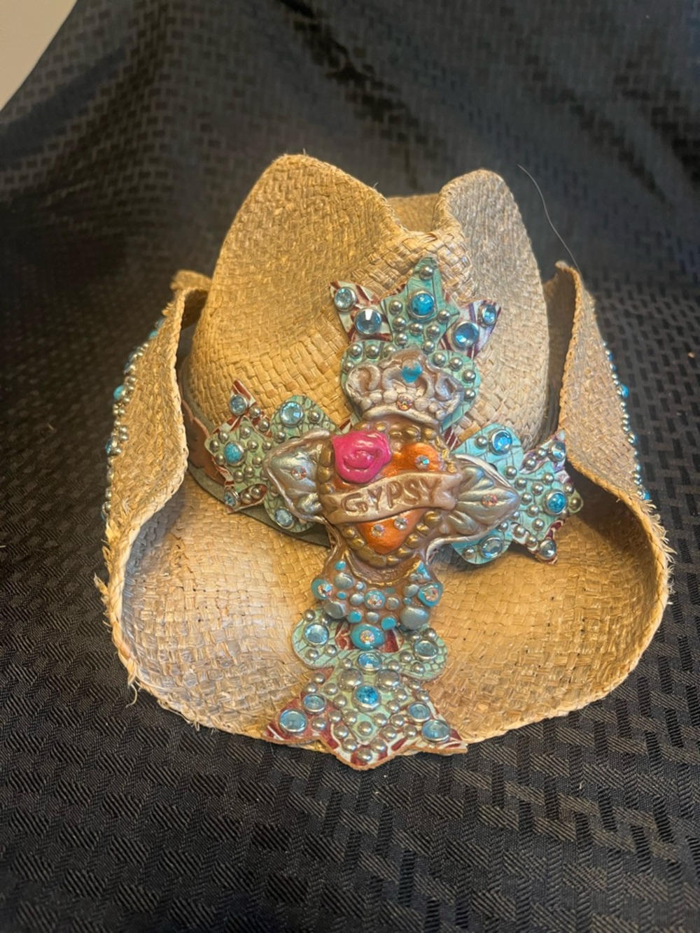 Peter Grimm Straw Cowboy Hat with Turquoise and Pink Accents